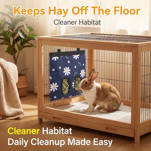 image for Ondware Rabbits Hay Feeder Bag for Bunny - Hanging Washable Dual-Port 