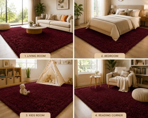 Image of Shaggy Carpet 3x5 Ft for Living Room & Bedroom (Maroon)