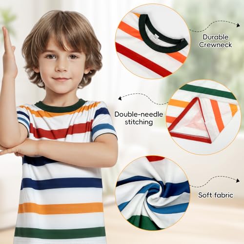 Image of Kids Striped T-Shirt,Short Sleeve,Crew Neck,Boy Girls Summer Tee Top Halloween Costumes 3-12 Years