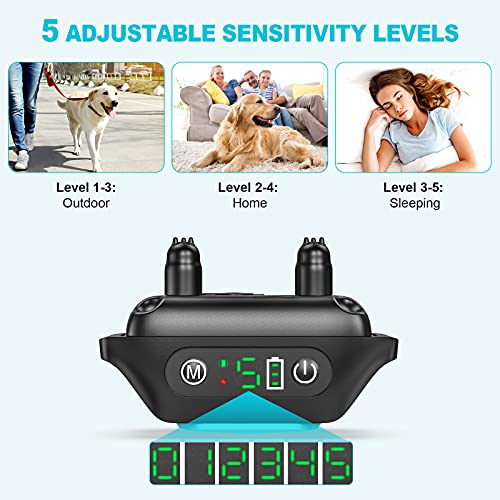 Dog Bark Collars, Rechargeable Shock Collar With Beep Vibration Waterproof Barking Collar With 5 Adjustable Sensitivity Levels For Small Medium Large Dogs #TOP2
