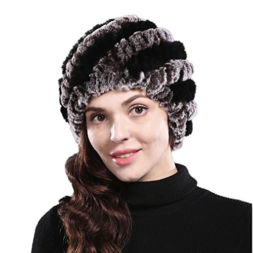 Bafei Real Genuine Rex Rabbit Fur Knitted Winter Hat Caps for Women (coffee/black) Bafei Real Genuine Rex Rabbit Fur Knitted Winter Hat Caps for Women (coffee/black)