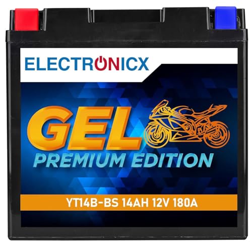 Electronicx GEL Motorradbatterie YT14B-BS 12V 14Ah 180A moderne Gel-Technologie wartungsfrei rüttelfest langlebig kompakt zuverlässig Ideal für Motorrad Mofa Roller Quad und ATV