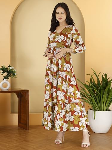 Image of Dhruvi Women's Rayon Anarkali Maternity Dress & Feeding Kurti with Zippers