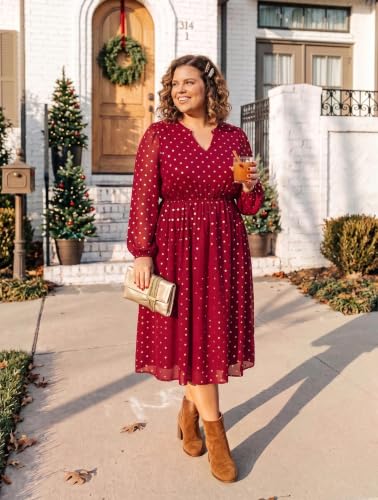 Image of TIYOMI Womens Plus Size Dresses Fall Long Sleeve Maxi Dresses V Neck Floral Spring Party Dress with Pockets XL-5XL (14W-28W)