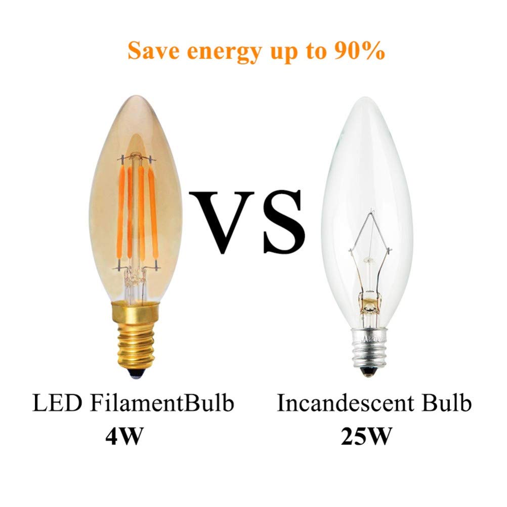 Lampadina, Lampadina a filamento Edison E14, 2200K/C35/4W, Luce ambrata, Lampada a Candela retrò a LED, Illuminazione Decorativa dimmerabile per la casa, 5 Pezzi