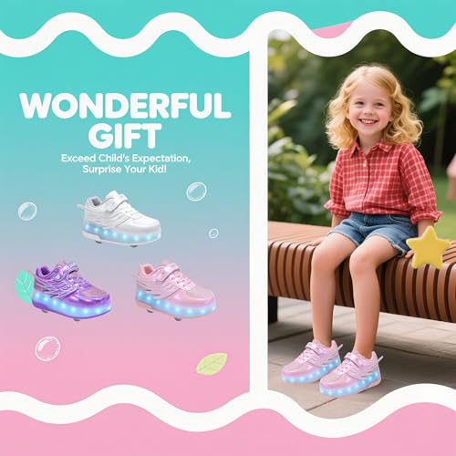 Ehauuo Unisex Roller Shoes Kids Sparkling Wheels Shoes Girls Light up Roller Skates Sneakers Boys Rechargeable Flashing Sneakers for Gift4