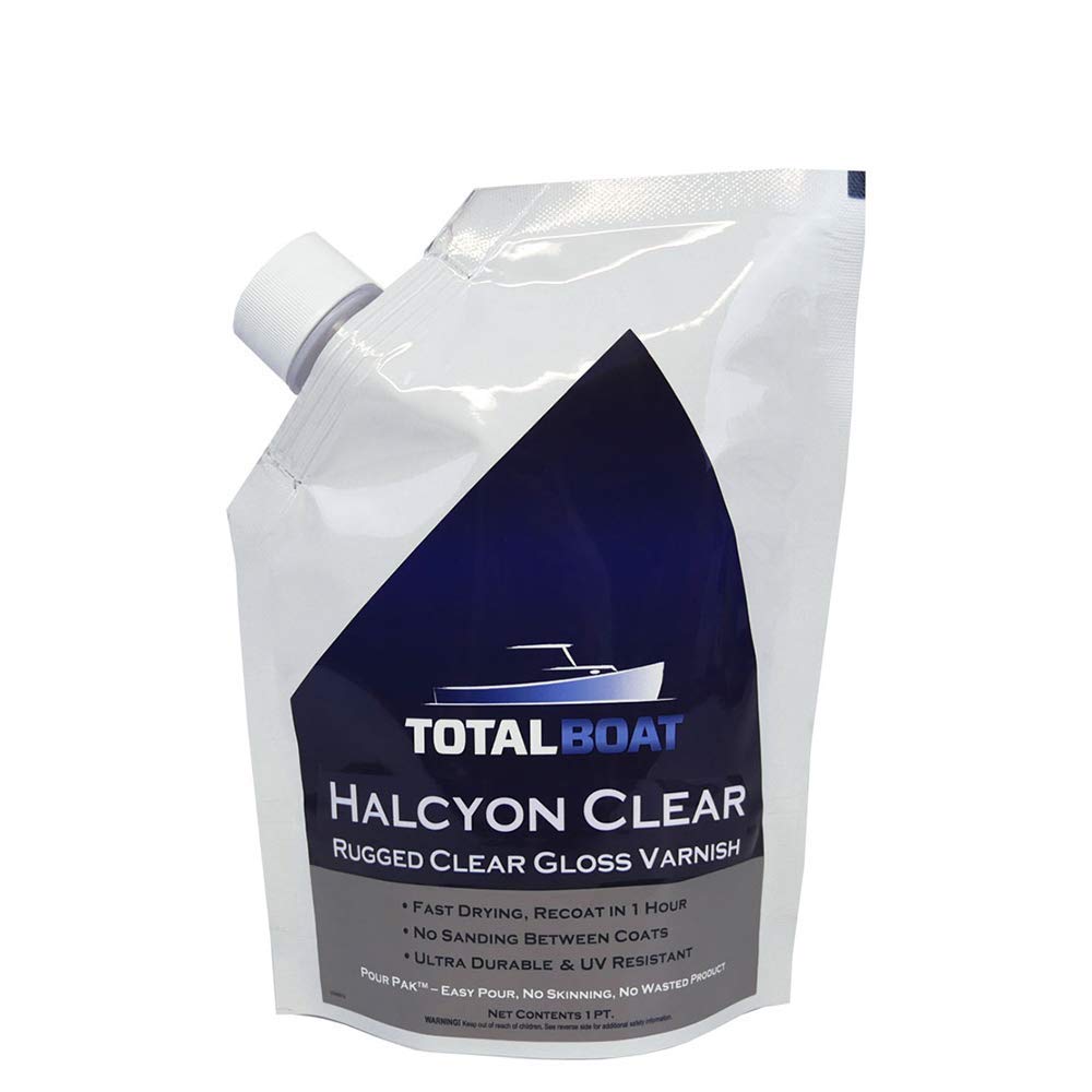 TotalBoat520022 - Halcyon Marine Varnish (Gloss, Pint) | Water-Based Polyurethane Wood Finish | Clear Gloss UV Protection for Interior and Outdoor Use