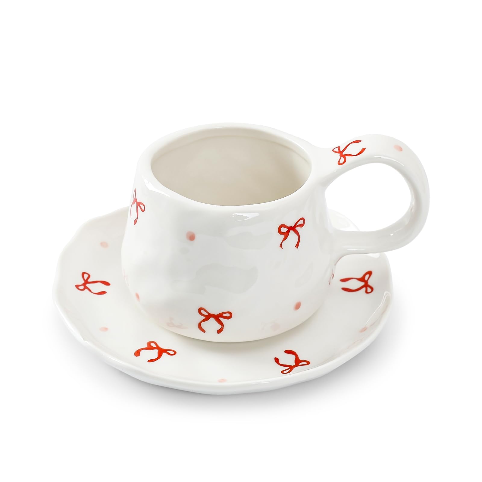 Tasse à café fleurie Koythin avec soucoupe nœud, l'idée cadeau coquette incontournable