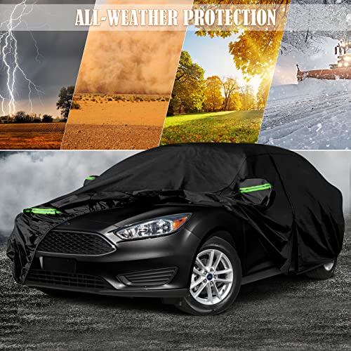 Image of Waterproof Car Covers Replace for 1999-2025 Ford Focus Sedan, 6 Layers All Weather Custom-fit Car Cover with Zipper Door & Windproof Bands for Snow Rain Dust Hail Protection (Sedan)