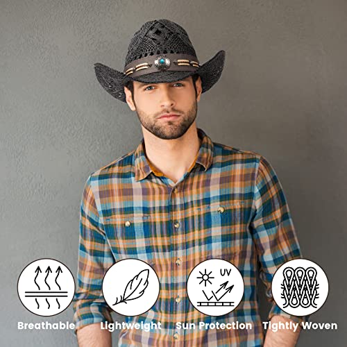 Andorra Black Cowboy Hat For Women Western Hats For Men Breathable Black Cowboy Hat For Men Woven Cowboy Hat Women Straw Cowboy Hat Black Cowgirl Hats For Women #TOP5
