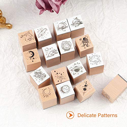 Risypisy 16 Pieces Vintage Wooden Rubber Stamps, Universe & Galaxy Scrapbooking Decorative Rubber Stamp Set, Wood Mounted Rubber Stamps For Arts And Crafts, Journals, Card Making #TOP3