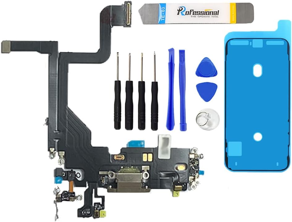 USB Charging Port Flex Cable Dock Board Connector - Microphone - Headphone Port Replacement for iPhone 13 Pro with Kit (Gold)