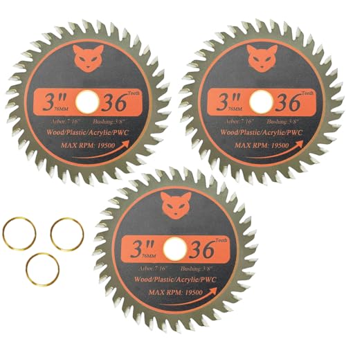3 Inch Carbide Circular Saw Blade 36 Tooth, Saw Blade Circular Cutting Blade Cut Off Tool with 7/16″ Arbor for Wood, Plastic, PCV, Acrylic or Aluminum – 3 Pack