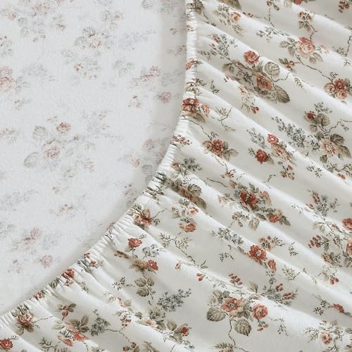 Image of Laura Ashley - Full Sheet Set, Cotton Flannel Bedding, Brushed for Extra Softness & Comfort (Le Fleur Orange, Full)