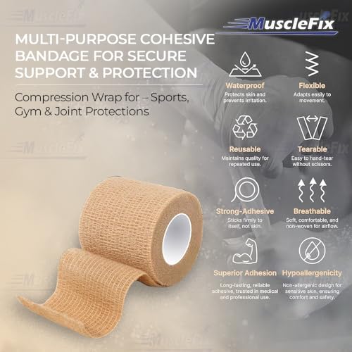 Image of Breathable Self Adhesive Wrap, Athletic, Non Woven Cohesive Bandage - for Sports, First Aid Medical, Wrist, Swelling (5 cm, 4.5 mtr) Pack of 4 (Green)