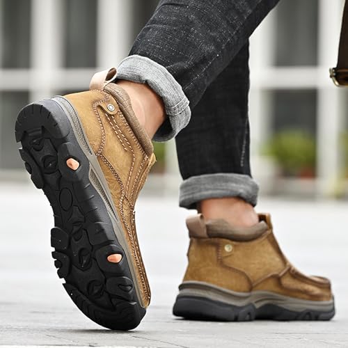 Image of MOSTELO Mens Slip On Casual Loafers Classic Outdoor Leather Walking Hiking Shoes Comfortable for Work Office Dress Outdoor High Top