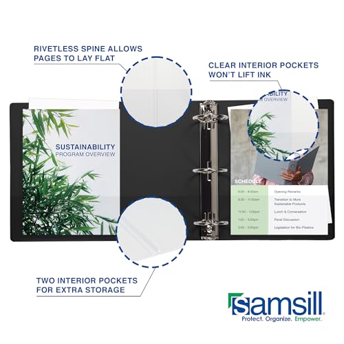Image of Samsill Durable 0.5 Inch Binder, D Ring Binder, Customizable Clear View Cover, Charcoal Black, Holds 125 Pages