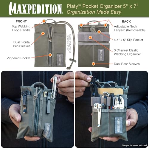 Image of MAXPEDITION Platy Pocket Organizer, Durable EDC Tool Pouch for Men, Neck Wallet with Paracord Lanyard, Holds Flashlight, Multitool, Pen, Notebook