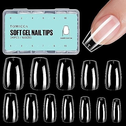 TOMICCA Coffin Acrylic Nails - Clear Short Coffin Nails, 216Pcs Fake False Nails for Nail Extension, Soft Gel Press on Nails for Beginners and Professional Cover