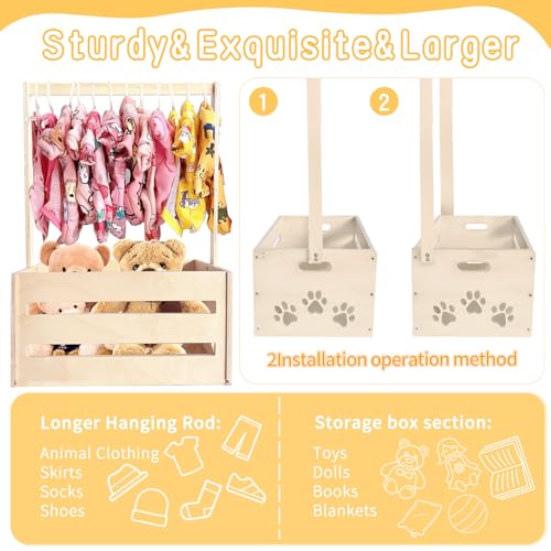 25" x 17" x 12" Wooden Pet Wardrobe Closet,Puppy Toy Basket with Hanging Rods,Pet Clothes Rack for Dog Organization and Storage,Wooden Crate for Dog/Cat Closet,Perfect for Toys Clothes and Accessories - Image 5