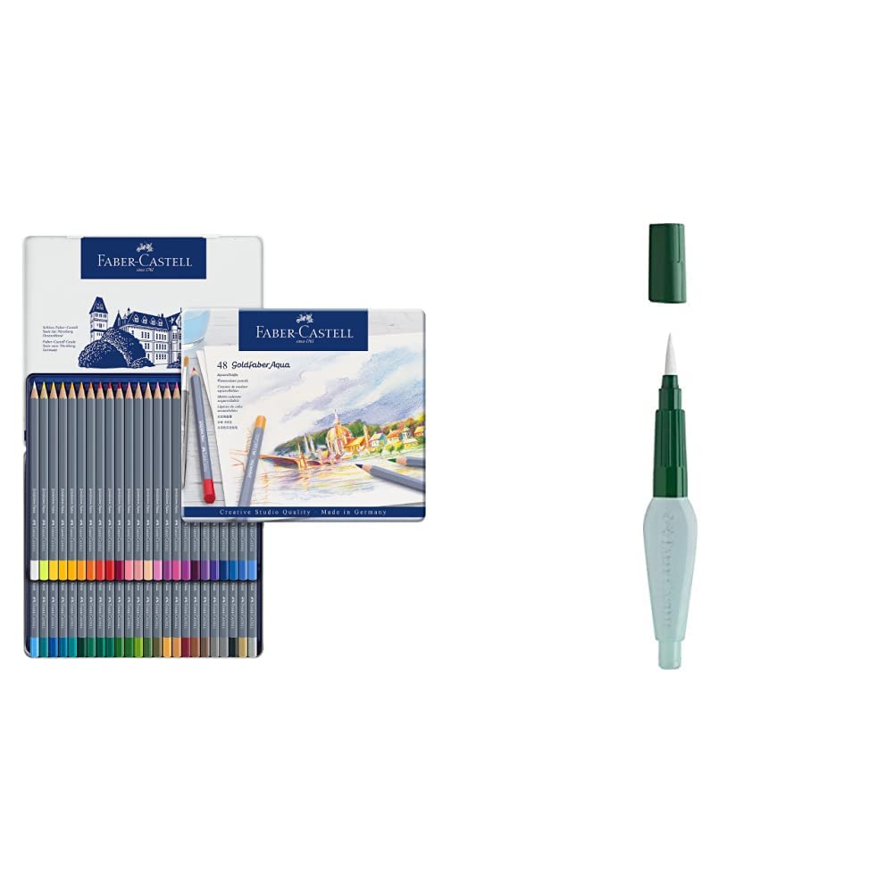 Faber-Castell 114648 Aquarellfarbstift, Goldfaber, 48er Metalletui & 185105 - Art & Graphic Wassertankpinsel, 1 Stück