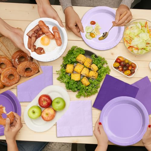 Image of CMUSKO Lavender Party Supplies-150Pcs Purple Plates and Napkins Kit Serves 50,Gradient Light Purple Tableware for Birthday,Baby Shower,Wedding