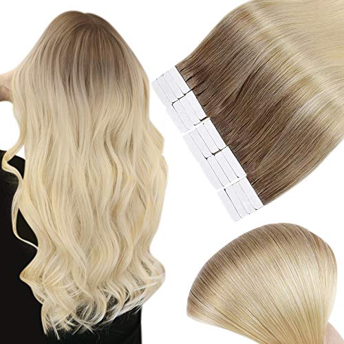 Full Shine Blonde Remy Hair Extension Tape In Ombre Color 6 and 613 Real Human Hair Extensions 20 Inch Blonde Tape Hair Extensions 20 Pieces 50 Grams