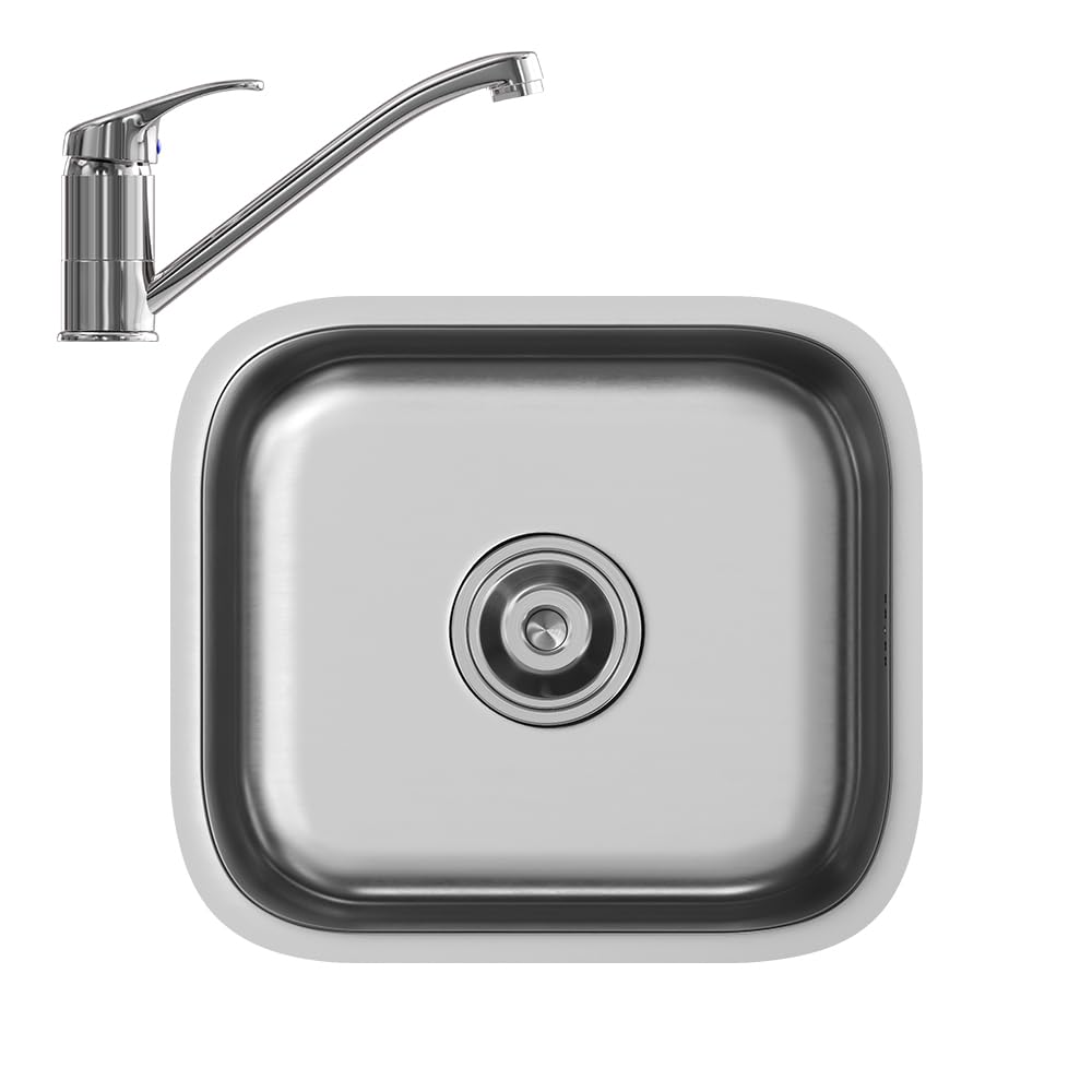 Vicco Zlew "Flova", Stal, 39 x 44 cm | Zestaw z kranem, wlotem i wylotem, convient à l'installation dans des plans de travail aux dimensions standard
