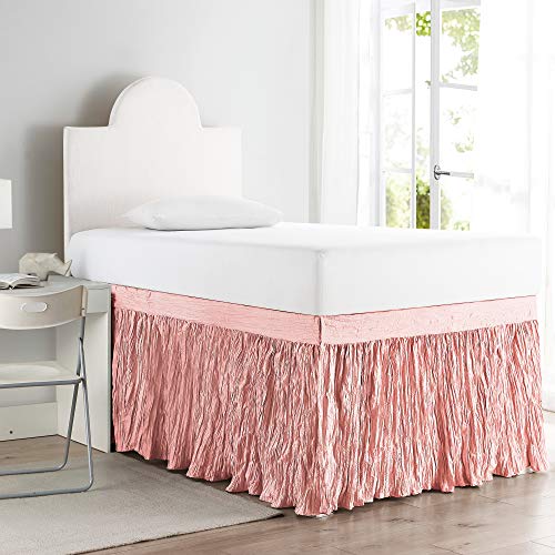 DormCo Crinkle Bed Skirt Twin XL (3 Panel Set) - Rose Quartz