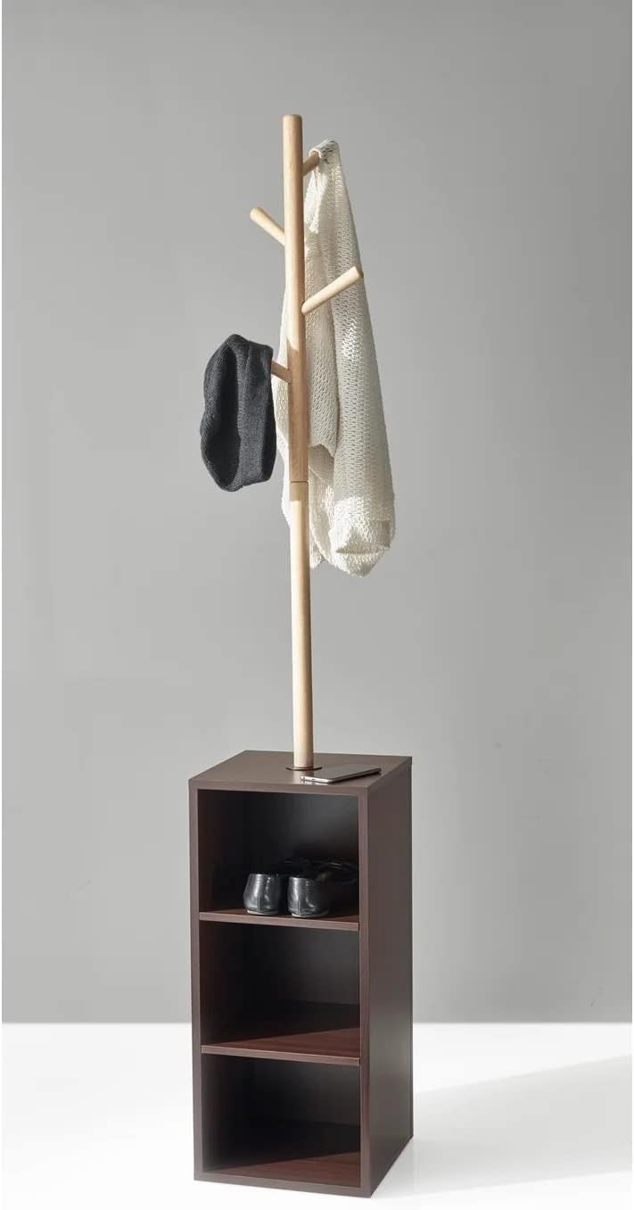 Adesso Hutch Storage Coat Rack, Walnut