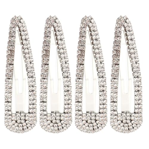 MIRKUZI Lot de 4 pinces à cheveux argentées avec strass pour femme
