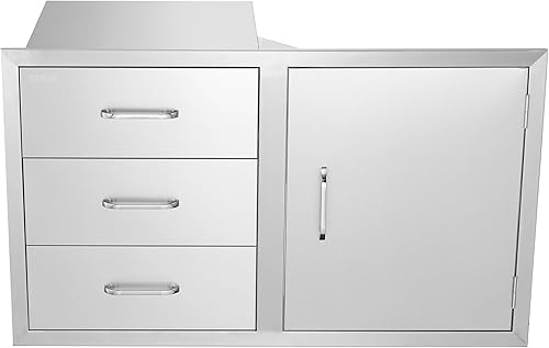 Miniatura 67 de VEVOR Cajones de cocina para exteriores de 14 x 20.3 pulgadas, cajón triple de montaje empotrado, 14 pulgadas de ancho x 20.3 pulgadas de alto x 23