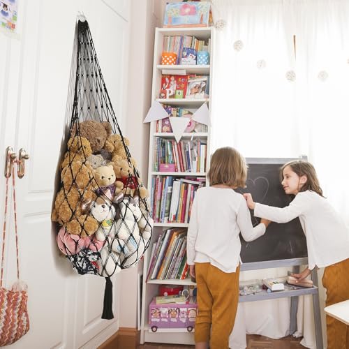 Image of Novel Amdermi Stuffed Animal Hammock Corner Hanging Net for Stuff Aniaml Storage Macrame Toy Display Plush Toy Holder-Perfect for The Tiny Space Walls (Black, XXL)