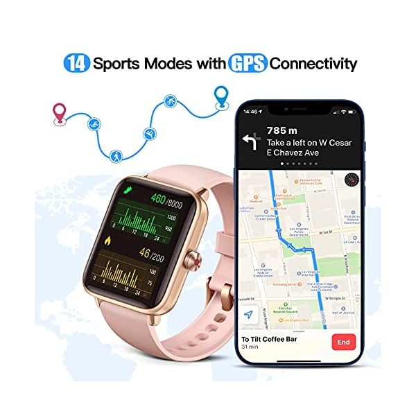 Dirrelo Smart Watch for Android Phones iPhone Compatible, Smart Watches for Women Men, 5ATM Waterproof Android Smart Watch Fitness Tracker/Sleep/Step Monitor, Pink