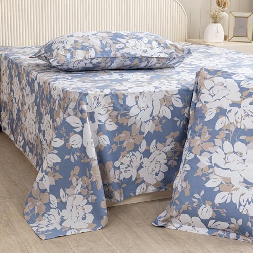 Image of HOMEMONDE Premium Cotton King Size Bedsheet 108 x 108 Inch, 210 TC Floral Printed Flat Sheet with 2 Pillow Covers, Elegant Gift Box Included | Perfect for Home Decor & Gifting
