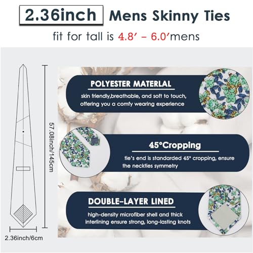 Image of Mantieqingway Floral Ties for Men Skinny Cotton Tie Flower Necktie