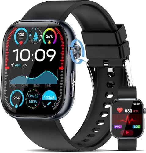 YUPENG Reloj Inteligente Mujer Hombre con ECG/HRV/Ácido Úrico/Lípidos, 1.96' AMOLED Salud Smartwatch con SpO2/BMI/Presión Arterial/Temperatura Corporal para Android iOS