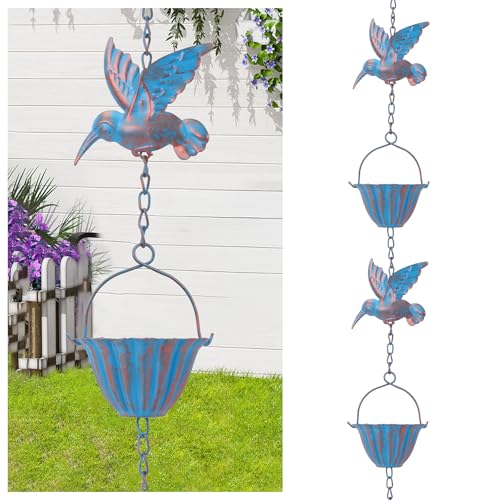 Catena Acqua Piovana Colibrì per Grondaie, 2,4m Catena Antipioggia Sospesa, Chain Pioggia per Esterni, Decorazione Metallo Catenas Pioggia, Chain Grondaia, Decorazione per Pescherecci e Tubi Scarico