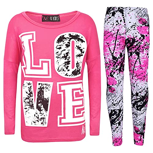 Image of A2Z 4 Kids Girls Love Crop Top T-Shirt And Splash Fashion Leggings Girls Pants Kids Outfit Sets Age 5-14 Years