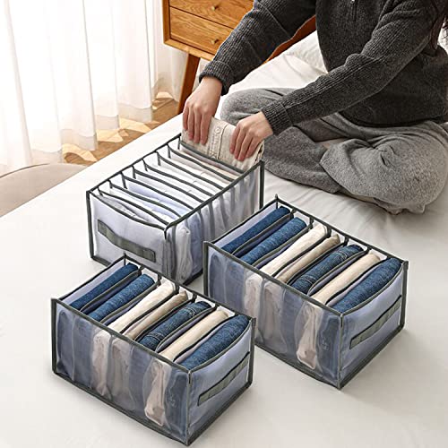 Auflosung 3 Pièces Organisateur tiroir, Organisateur de Tiroir pour Pantalon Vêtement Pliable,Boîte de Rangement pour Pantalons,pour T-Shirt Pantalon (7 Grilles + 7 Grilles + 9 Grilles) Cover