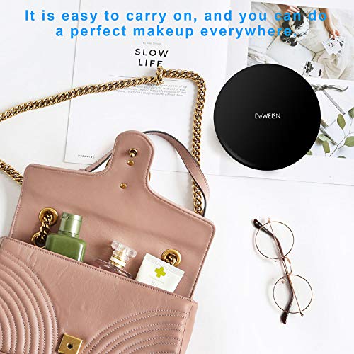 Deweisn Folding Compact Rechargeable Lighted Makeup Mirror For Travel, Purse And Handbags1X And 10X Magnifying Handheld Makeup Mirror Diameter 5”X Thick 0.33" Double Side Mirror #TOP3