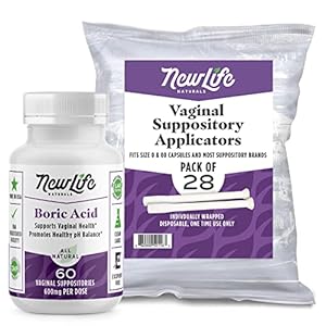 NewLife Naturals Boric Acid Vaginal Suppositories 600mg (60 Pack) with 28 Applicators – for pH Balance, Feminine Health and Intimate Wellness – Made in USA