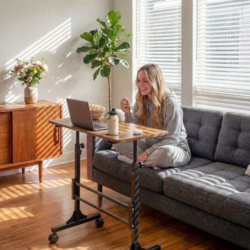 Image of Furmax 31.4 inch Small Portable Standing Desk Height Adjustable with Lockable Wheels, Mobile Stand Laptop Computer Workstation for Walking Pad Treadmil (Rustic)