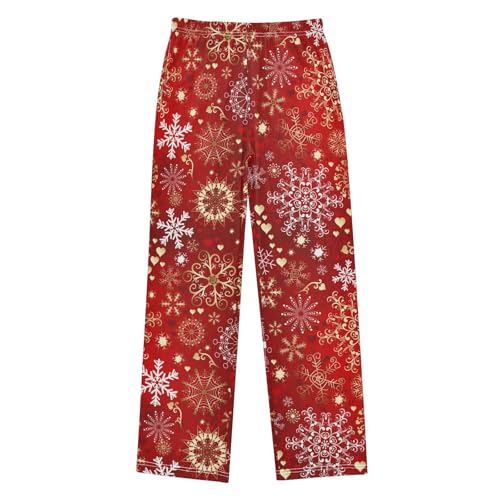 Christmas Golden Snowflakes Boys Long Pants Soft Trousers Elastic Waist Kids Lounge Bottoms with Pockets S-XL