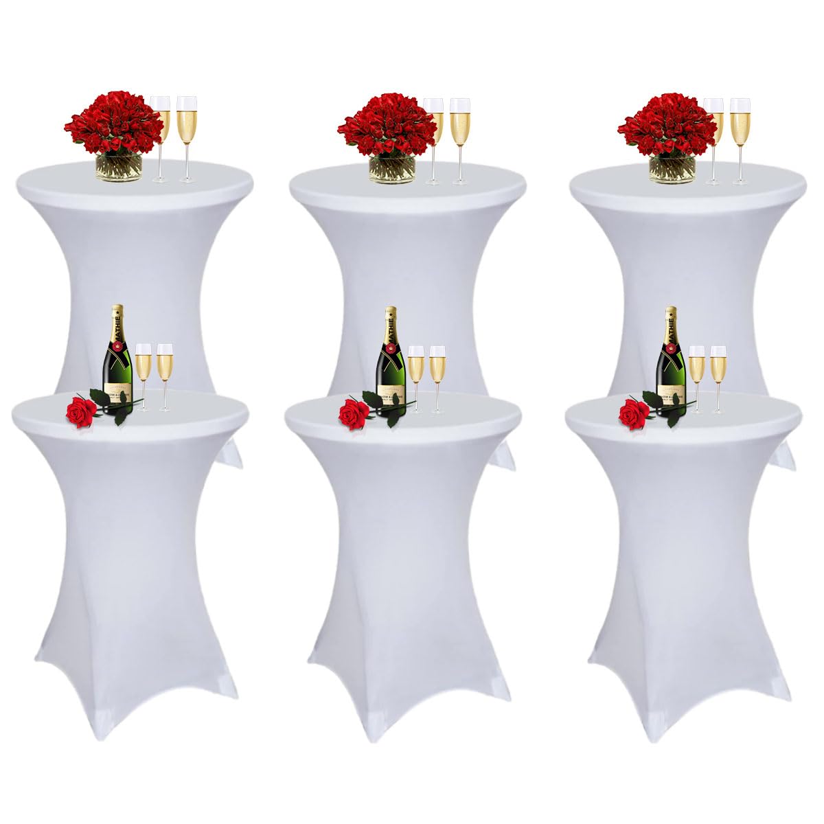 Albassa 6 Pack Cocktail Table Covers 32"x43" Spandex Stretch Highboy Top Tablecloth Fitted Round Table Cloths for Bar Wedding Cocktail Party Banquet
