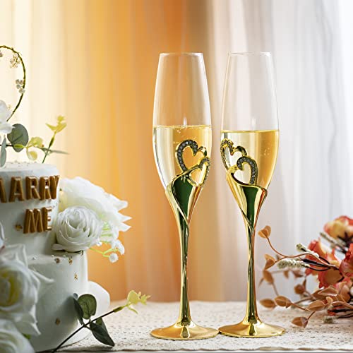 Lanlong Wedding Champagne Goblets Toasting Flute Glasses For Bride And Groom Creative Deluxe Glass Cups With Rhinestone Rimmed Heart Decoration Gift Set #TOP3