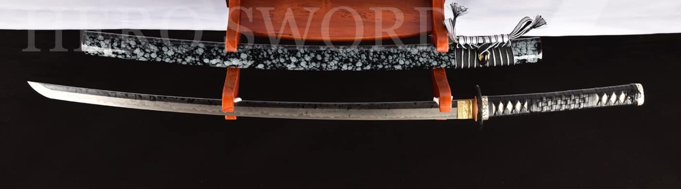Hitatsura Hamon 皆烧 Katana Hand Forged Clay Tempered L6 Steel Blade Japanese Samurai Katana Sword Full Tang Razor Sharp Pure Handmade high-Grade Knife Gift for Men