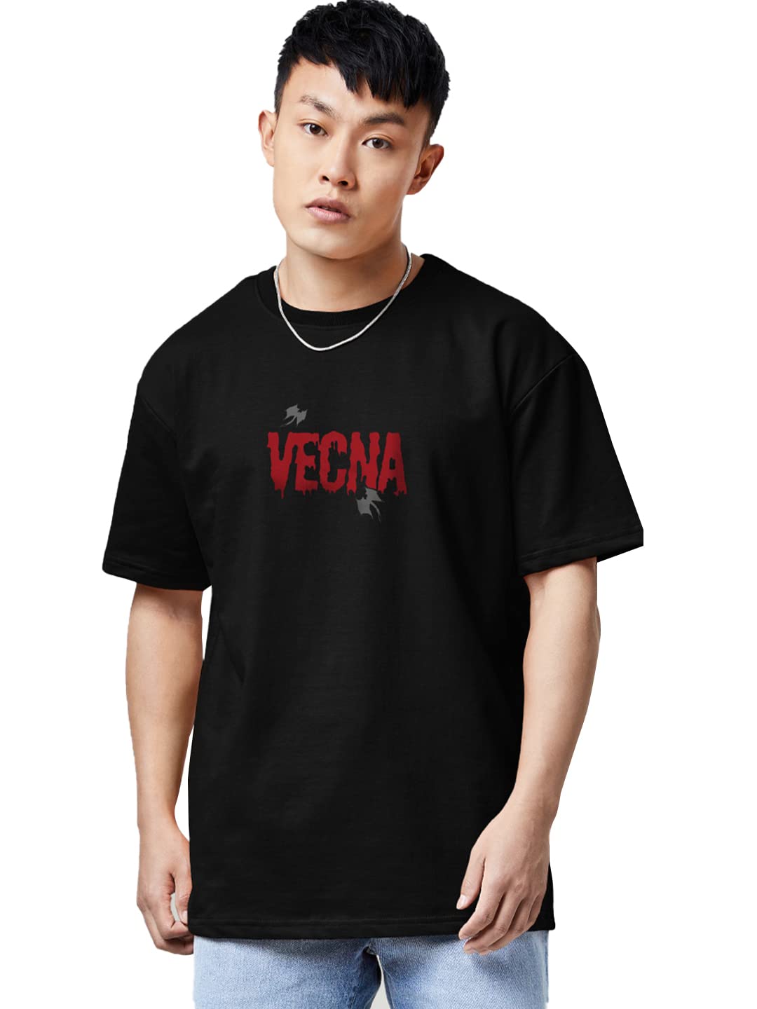 The Souled Store Men Official Stranger Things: Vecna Rising Black Printed Oversized T-Shirts