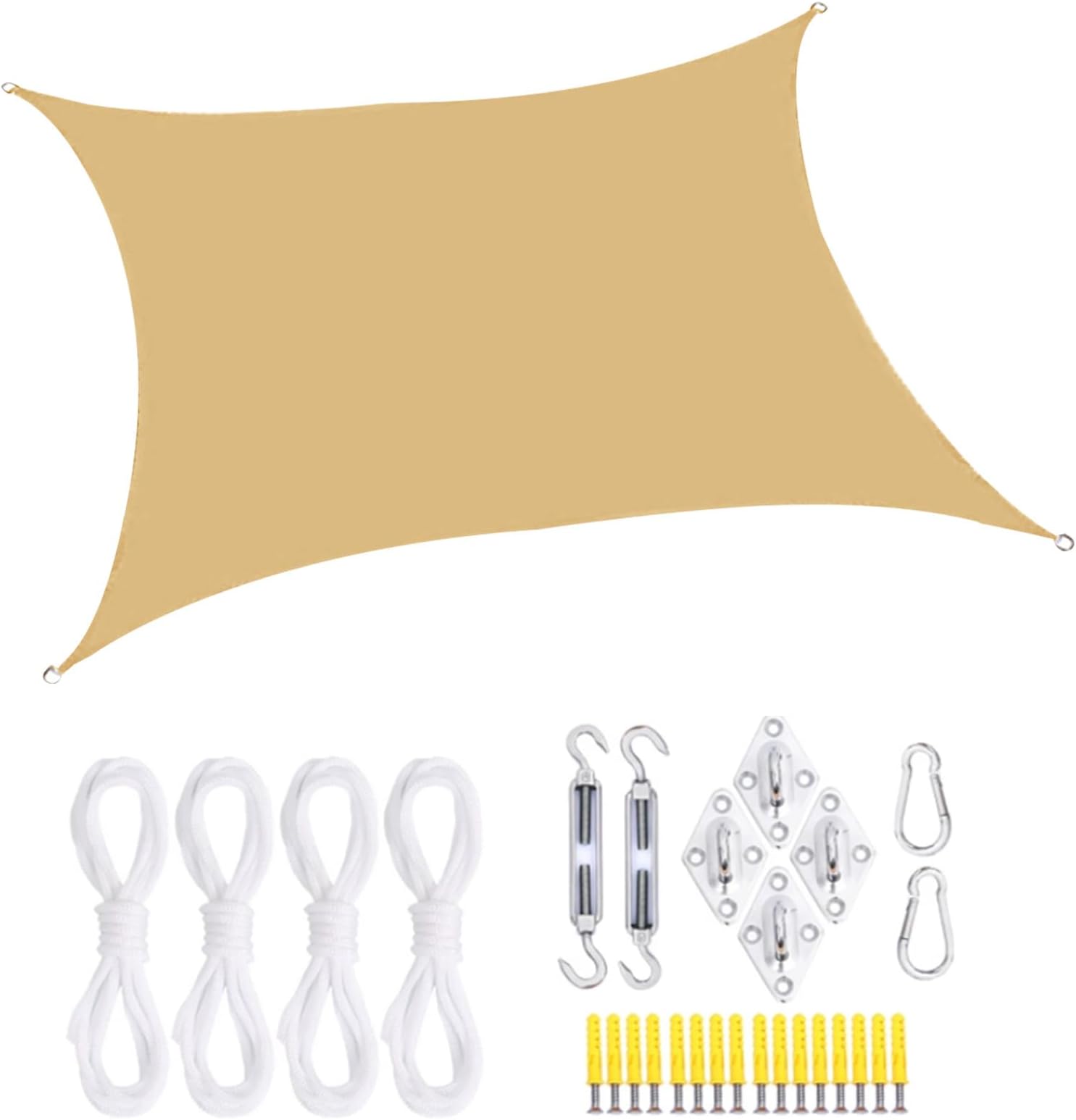 DAYONG Sun Shade Sail Canopy 3*5M, Waterproof & UV Protection, Awning Square Shelter Umbrella with Stainless Steel Hardware Fixing Kit For Patio Outdoor Garden Backyard Yard Desert, Sand Yellow Colour