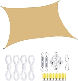 DAYONG Sun Shade Sail Canopy 3*5M, Waterproof & UV Protection, Awning Square Shelter Umbrella with Stainless Steel Hardware Fixing Kit For Patio Outdoor Garden Backyard Yard Desert, Sand Yellow Colour